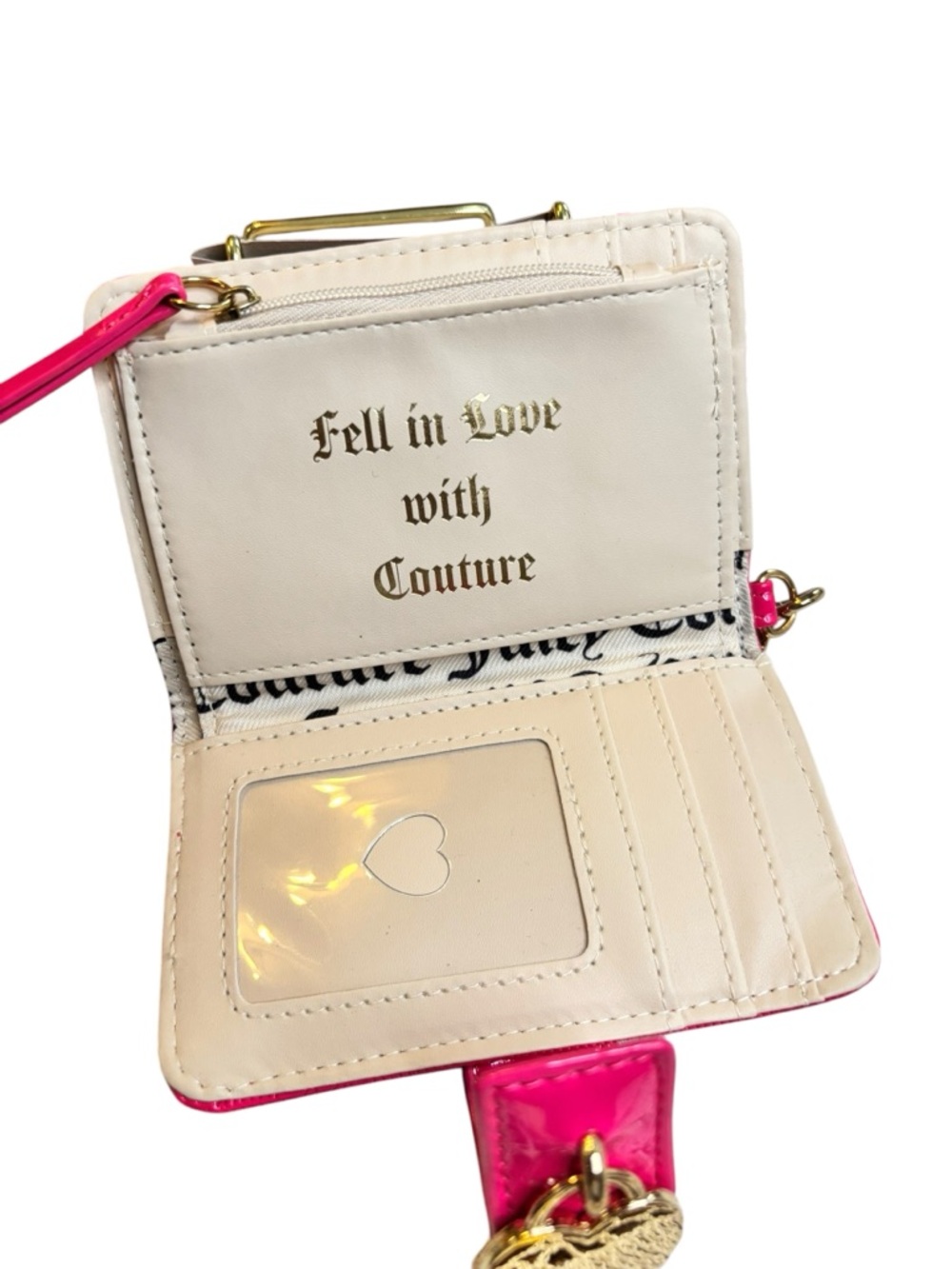 Juicy Couture Hot Pink Mini Wallet Keychain, Heart Charm Zip Coin - Picture 3 of 7